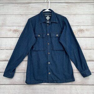 Dyer Brand Denim Button Down Shirt Shacket Men's Size Small Blue Dark Wash Denim